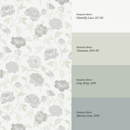 Antonia Peonies Soft Grey Wallpaper