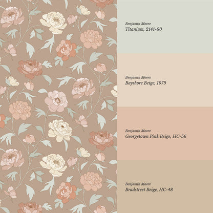 Antonia Peonies Warm Brown Wallpaper