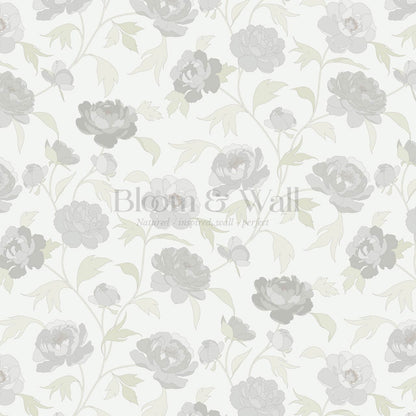 Antonia Peonies Soft Grey Wallpaper