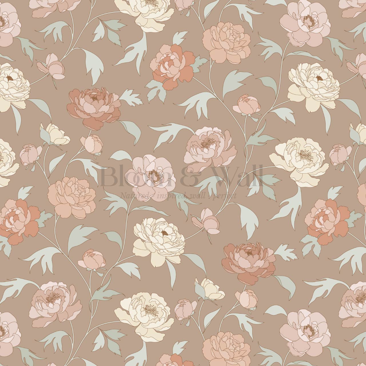 Antonia Peonies Warm Brown Wallpaper