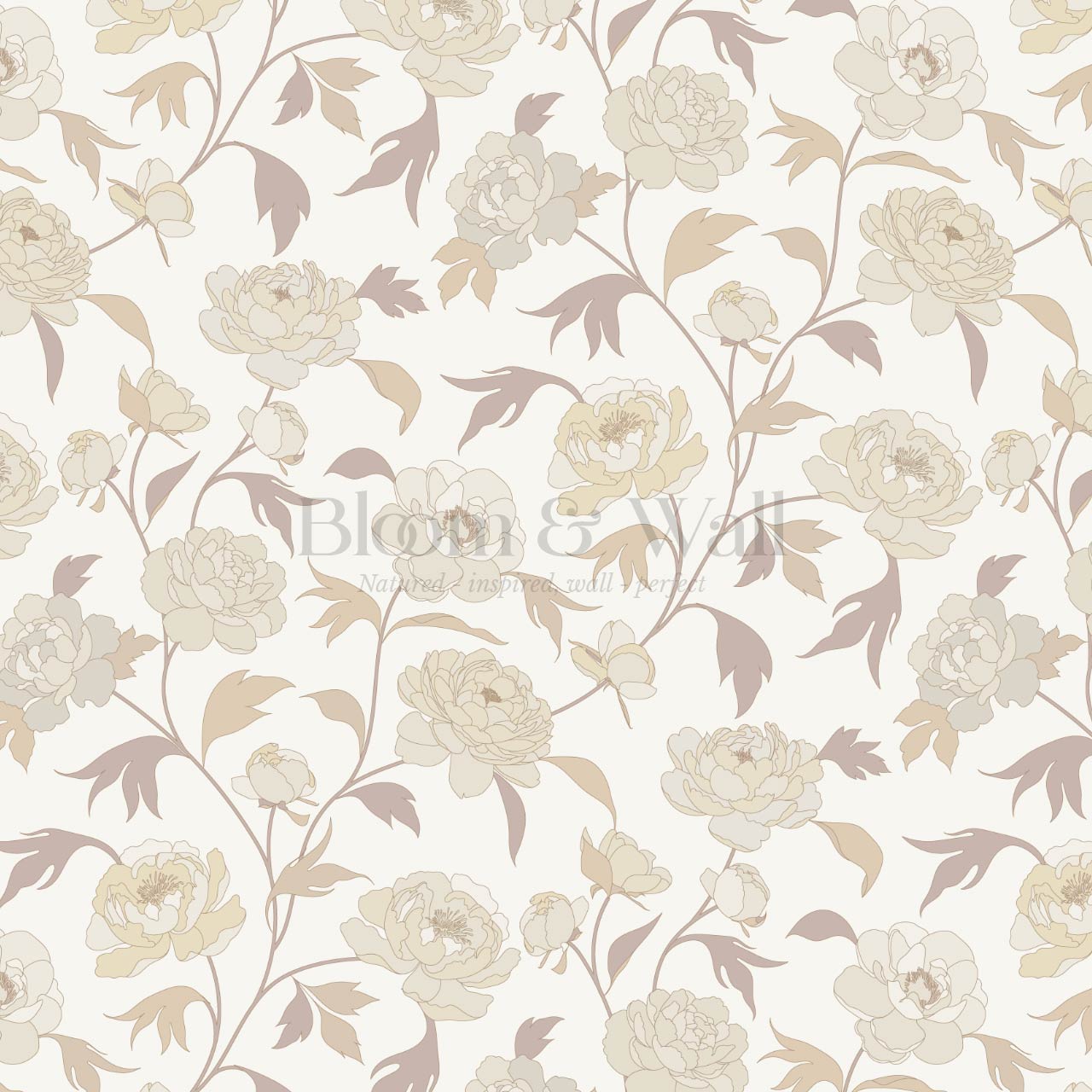 Antonia Peonies Neutral Fawn Wallpaper