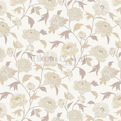 Antonia Peonies Neutral Fawn Wallpaper