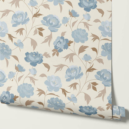 Antonia Peonies Cream Sky Wallpaper