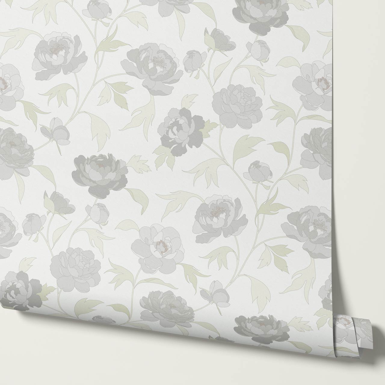 Antonia Peonies Soft Grey Wallpaper