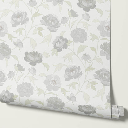Antonia Peonies Soft Grey Wallpaper