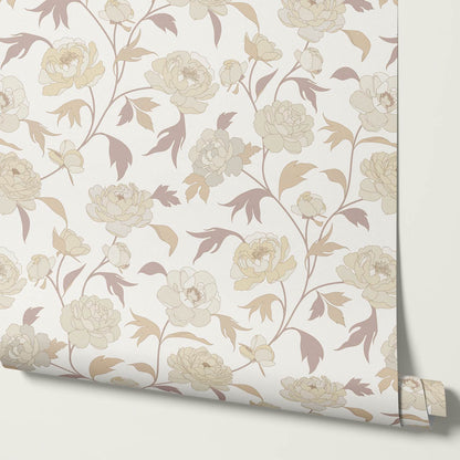 Antonia Peonies Neutral Fawn Wallpaper