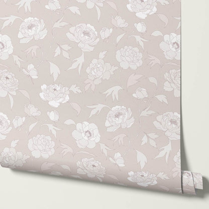 Antonia Peonies Dusty Berry Wallpaper