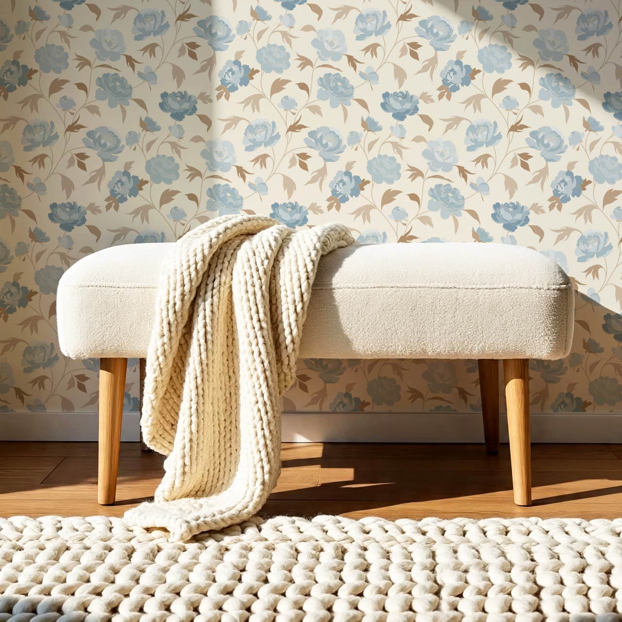 Antonia Peonies Cream Sky Wallpaper