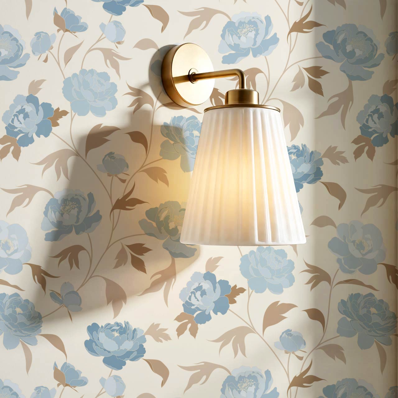 Antonia Peonies Cream Sky Wallpaper