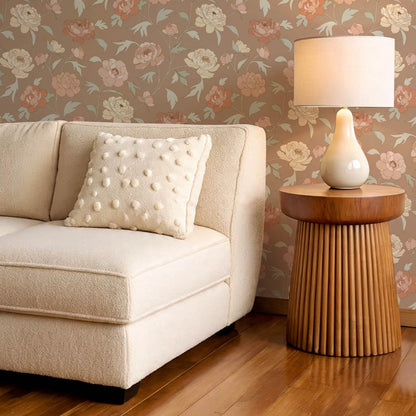 Antonia Peonies Warm Brown Wallpaper
