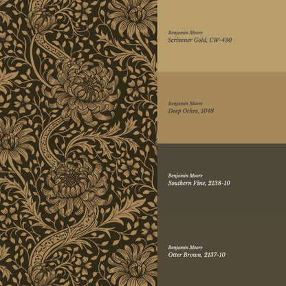 Arabella Autumn Florals Ochre Wallpaper