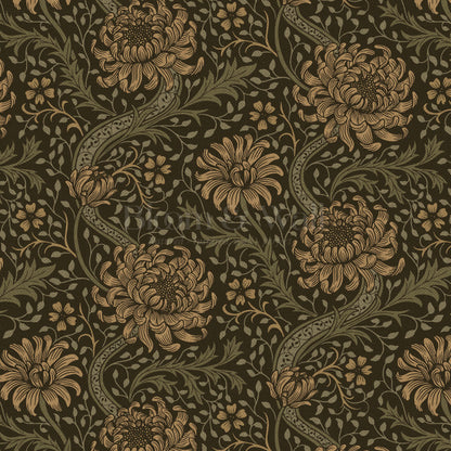 Arabella Autumn Florals Forest Olive Wallpaper