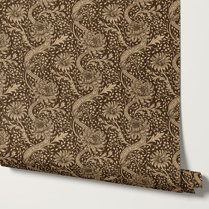Arabella Autumn Florals Chocolate Wallpaper