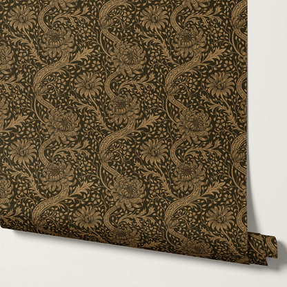 Arabella Autumn Florals Ochre Wallpaper