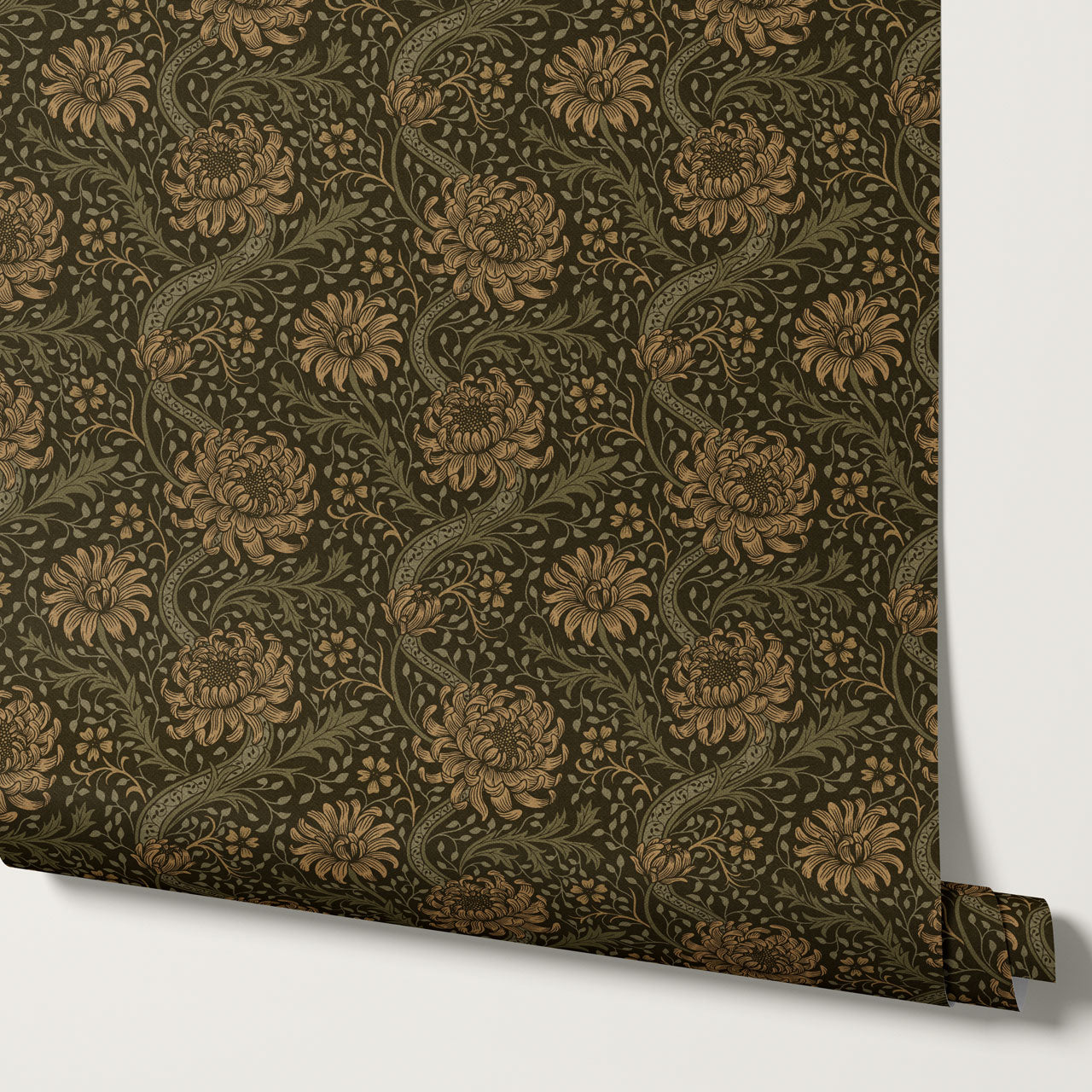 Arabella Autumn Florals Forest Olive Wallpaper