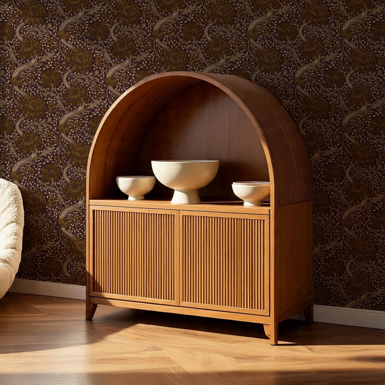 Arabella Autumn Florals Burgundy Wallpaper