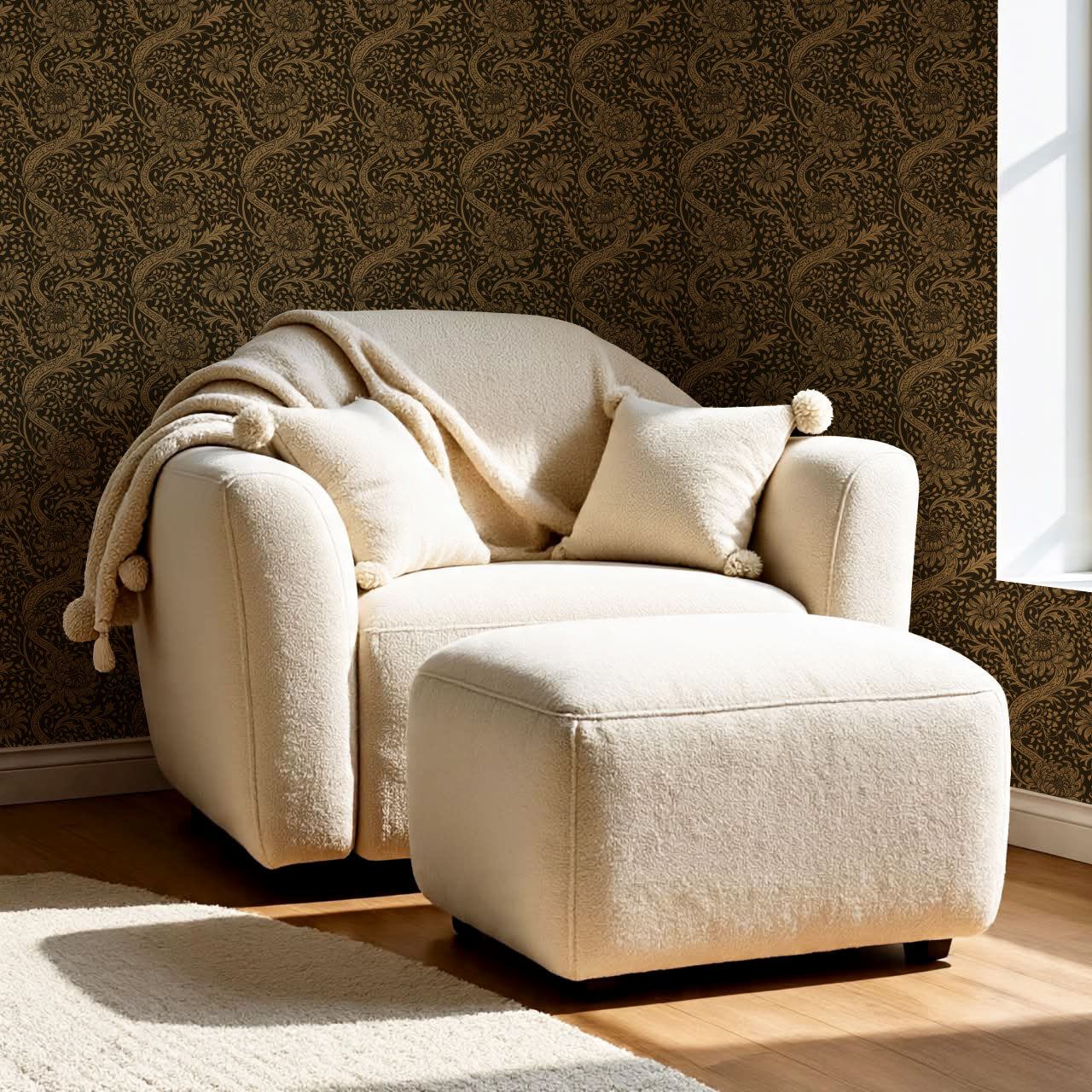 Arabella Autumn Florals Ochre Wallpaper