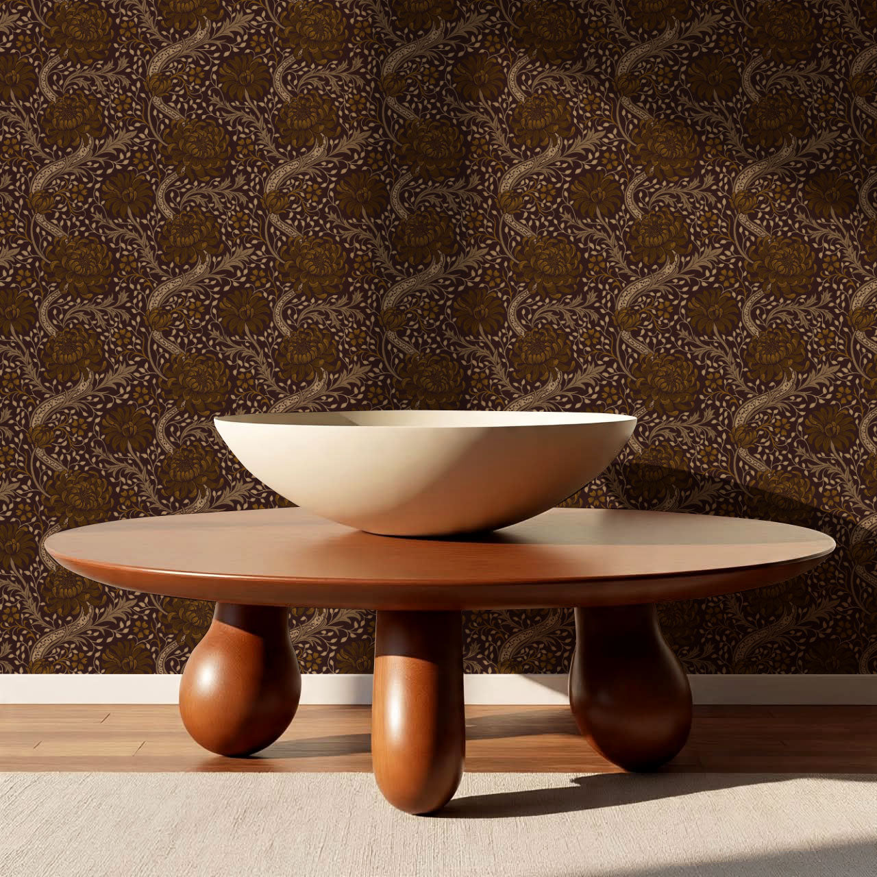 Arabella Autumn Florals Burgundy Wallpaper