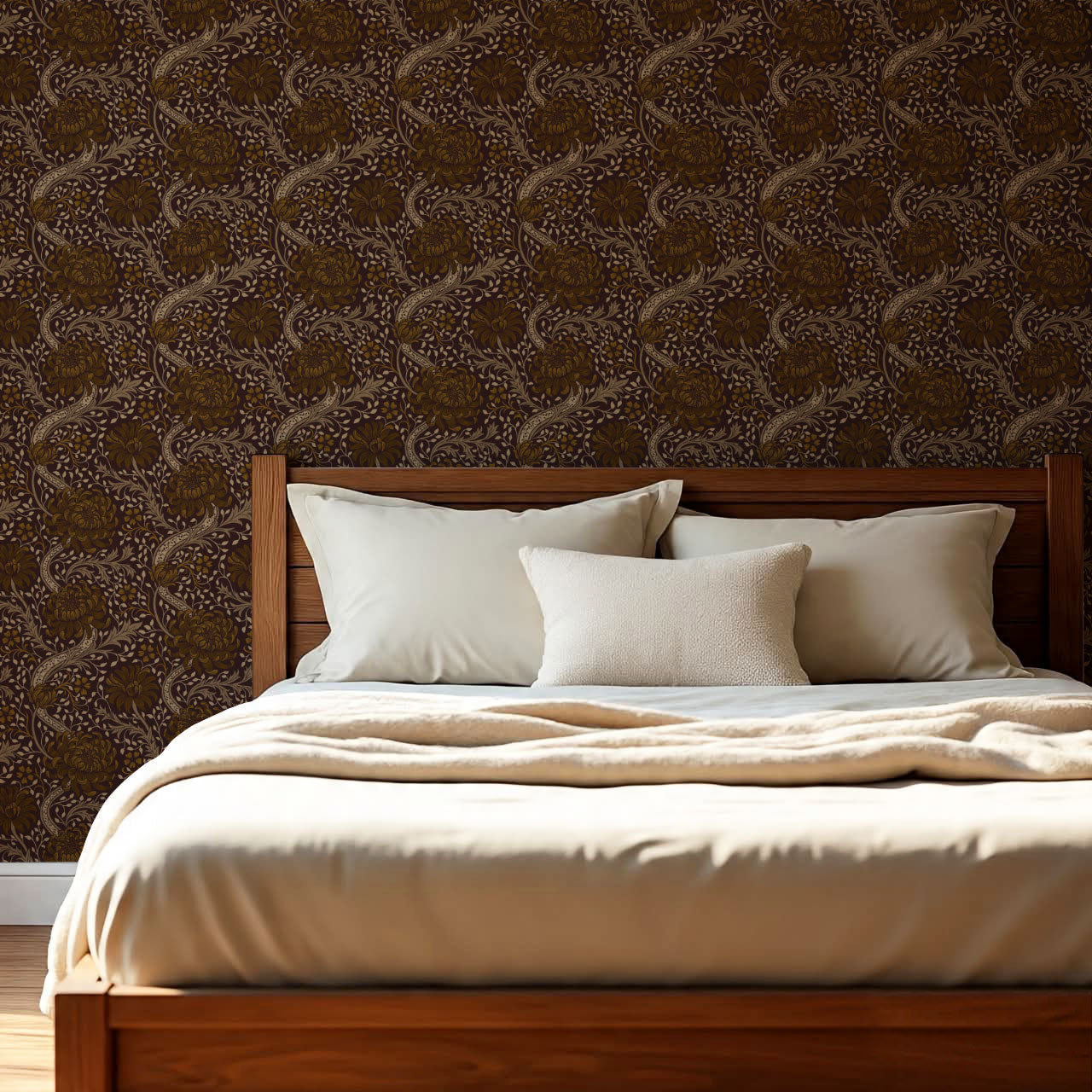 Arabella Autumn Florals Burgundy Wallpaper