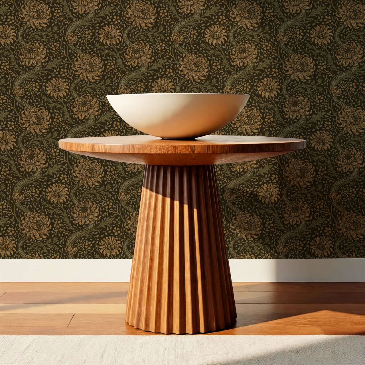Arabella Autumn Florals Forest Olive Wallpaper