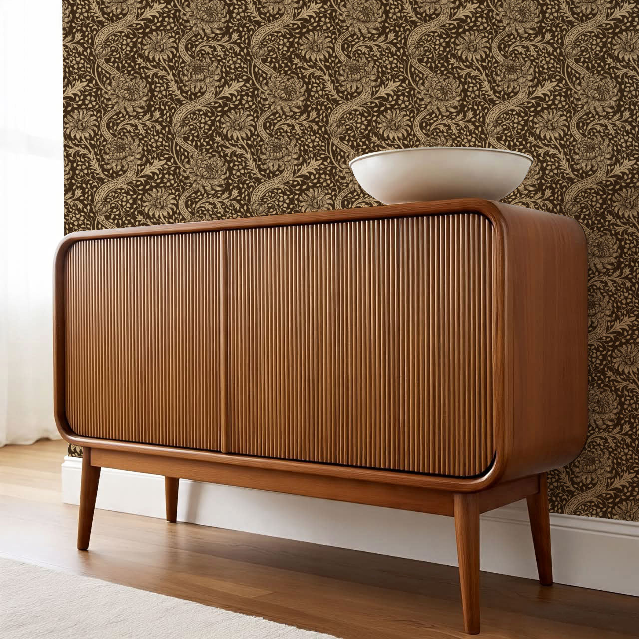 Arabella Autumn Florals Chocolate Wallpaper