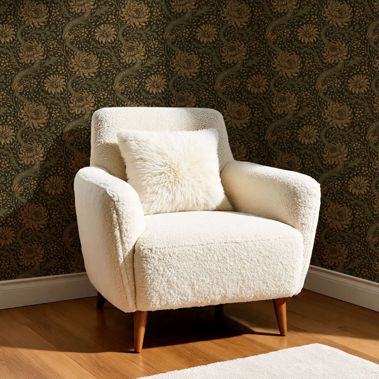 Arabella Autumn Florals Forest Olive Wallpaper