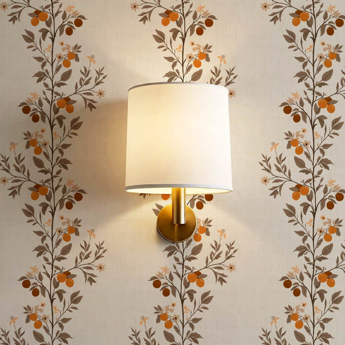 Araceli Fruit Tree Ivory Brown Wallpaper