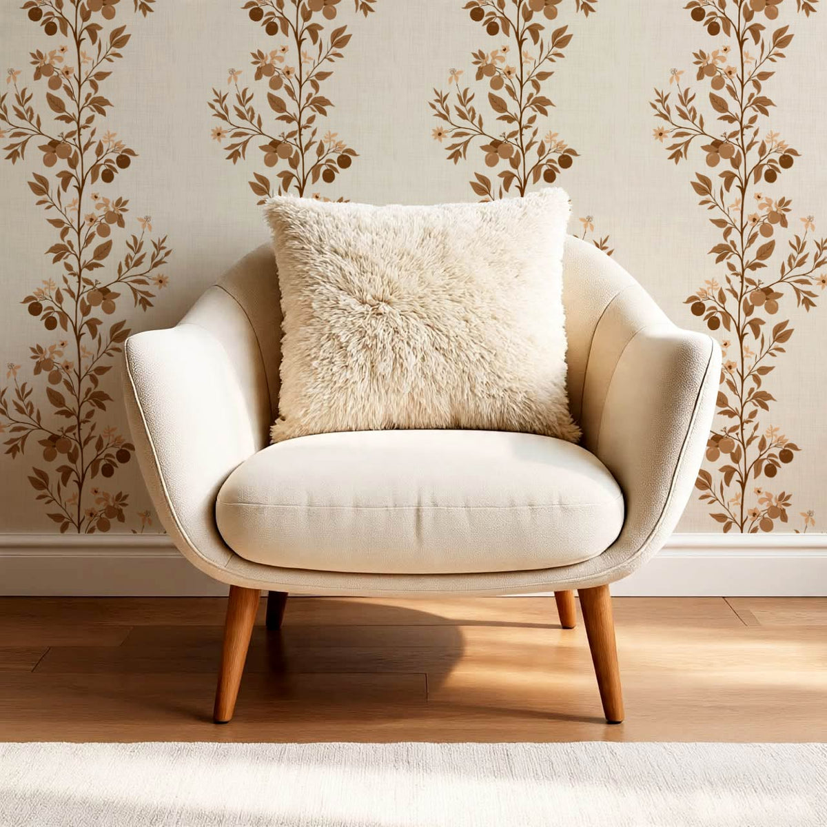 Araceli Fruit Tree Ivory Brown Rust Wallpaper