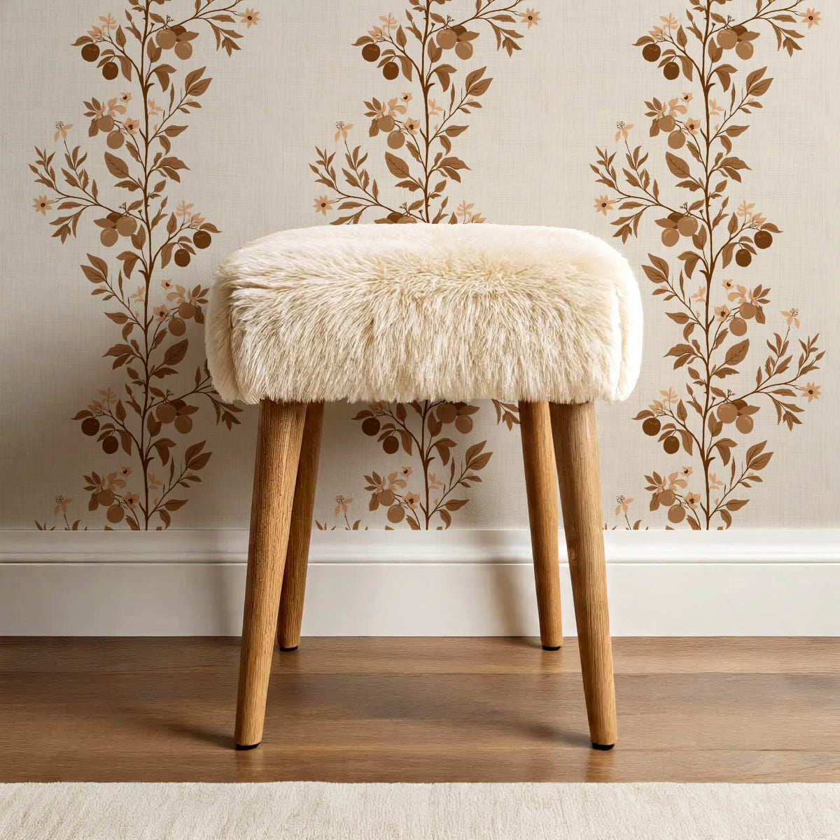 Araceli Fruit Tree Ivory Brown Rust Wallpaper