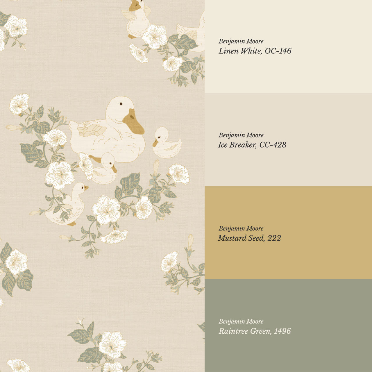 Ariel Ducks and Petunias Beige Wallpaper