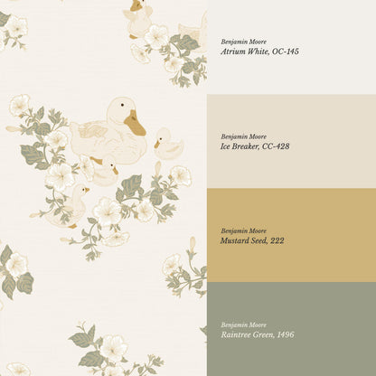 Ariel Ducks and Petunias Off White Wallpaper