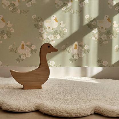 Ariel Ducks and Petunias Sage Wallpaper