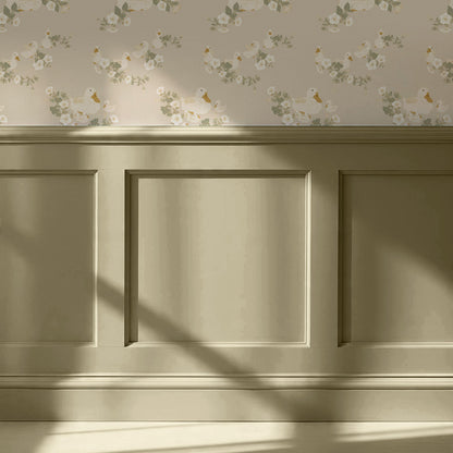 Ariel Ducks and Petunias Beige Wallpaper