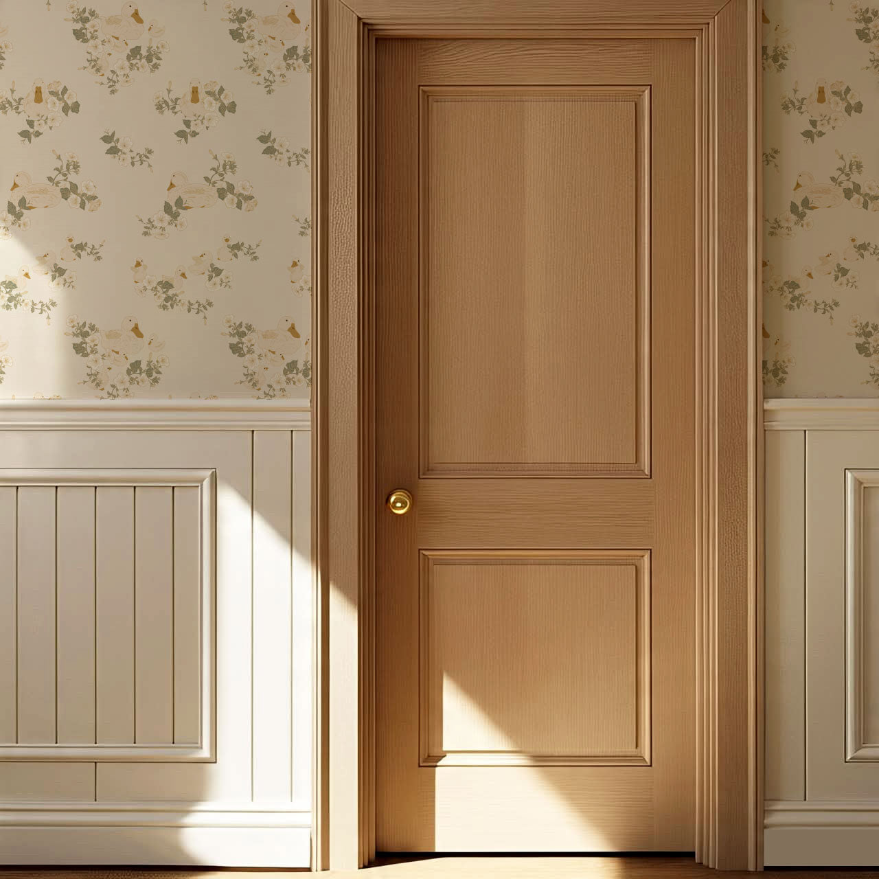 Ariel Ducks and Petunias Off White Wallpaper