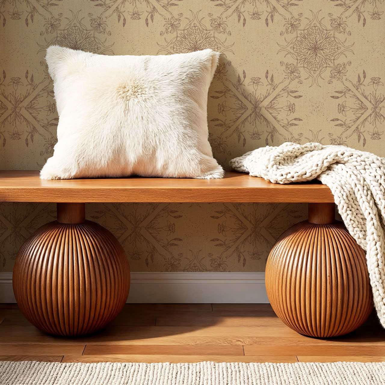 Arlette Classic Tile Autumn Brown Wallpaper