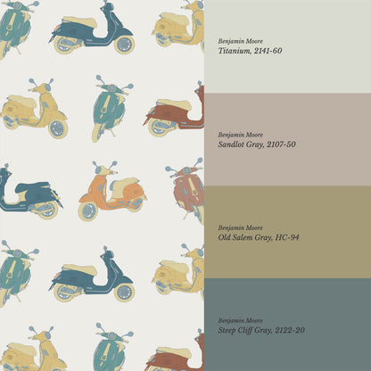 Vespa Ivory Teal Wallpaper