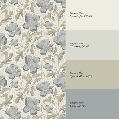 Asila Peonies Sage Blue Wallpaper