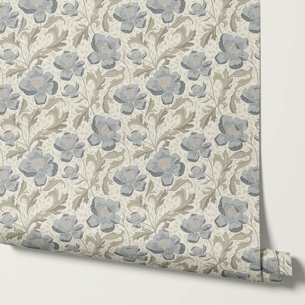 Asila Peonies Sage Blue Wallpaper