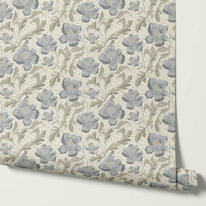 Asila Peonies Sage Blue Wallpaper