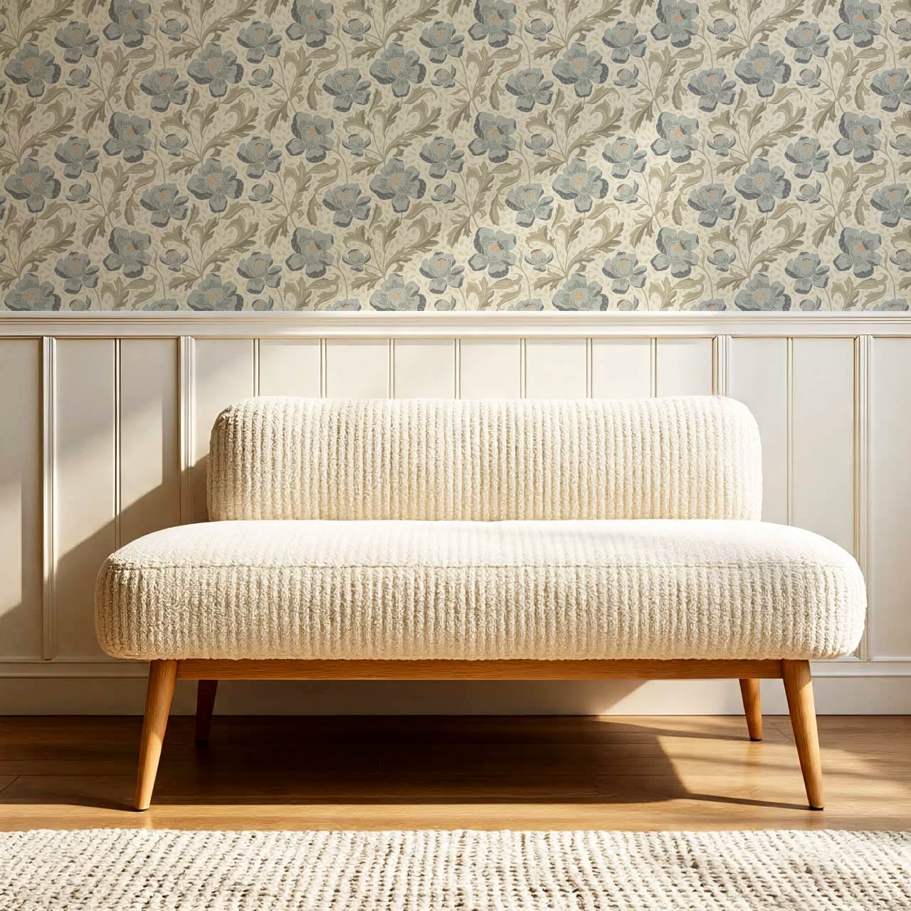 Asila Peonies Sage Blue Wallpaper