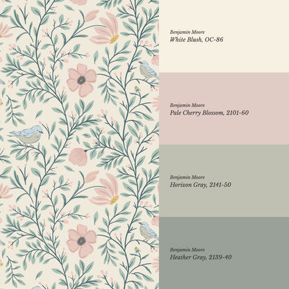 Athena Songbird Vine Blush Sage Butter Wallpaper