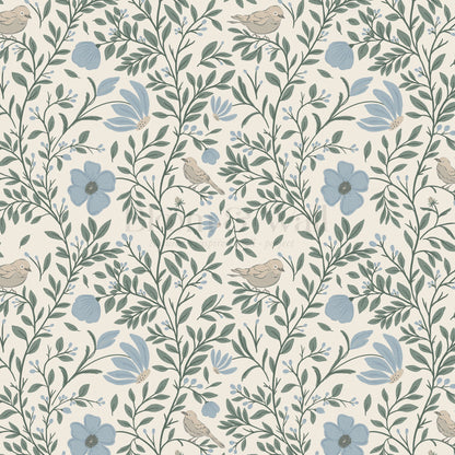 Athena Songbird Vine Blue Sage Wallpaper