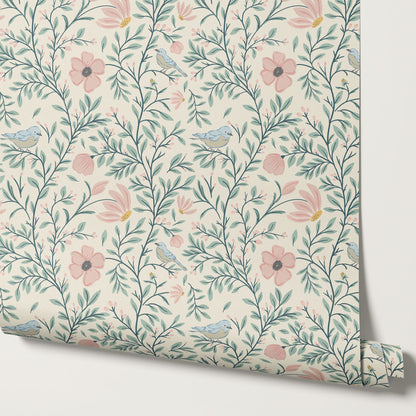 Athena Songbird Vine Blush Sage Butter Wallpaper