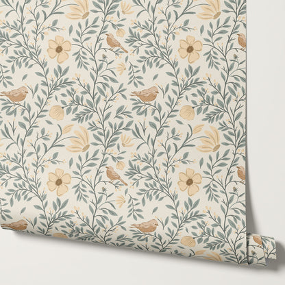 Athena Songbird Vine Sage Butter Wallpaper