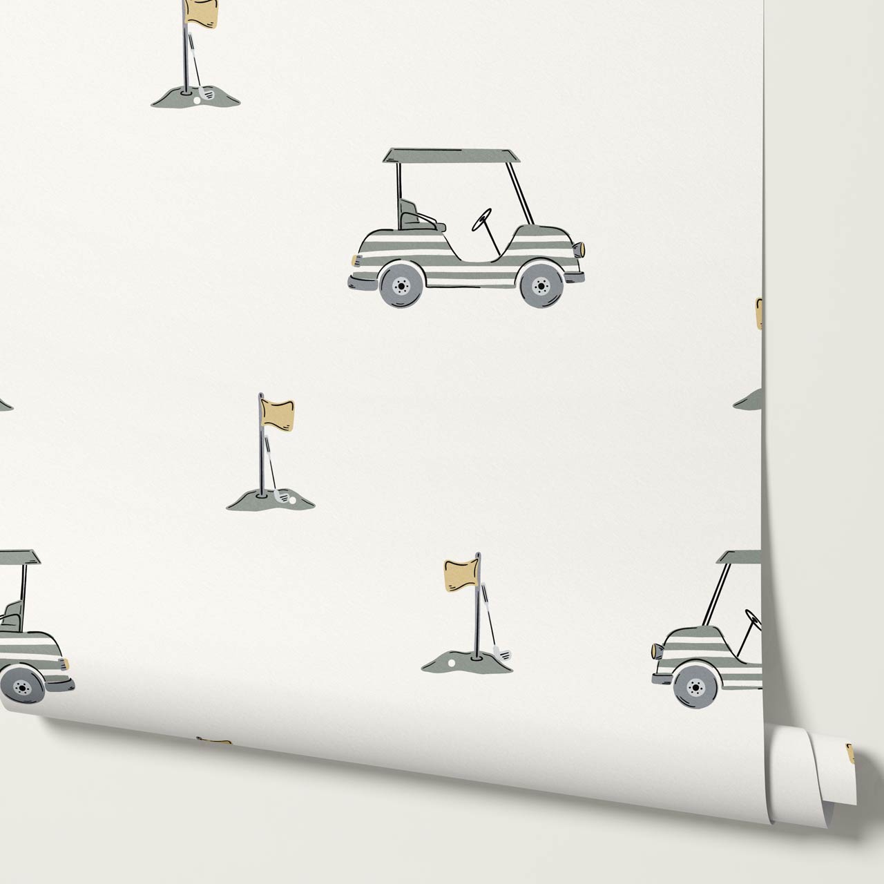 Atticus Golf Carts Cream Wallpaper