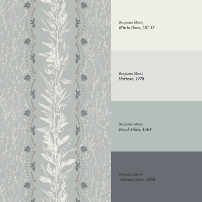Aubree Silver Hedgerow Gray Glass Wallpaper