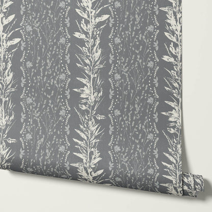 Aubree Silver Hedgerow Slate Wallpaper