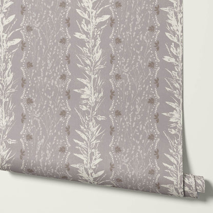 Aubree Silver Hedgerow Plum Wallpaper