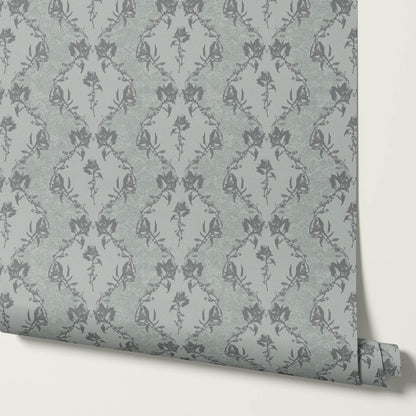 Kayla Vertical Vines Slate Gray Wallpaper