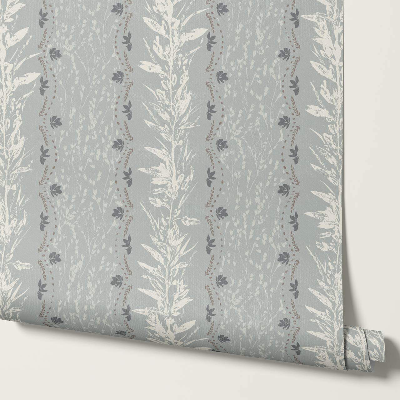 Aubree Silver Hedgerow Gray Glass Wallpaper
